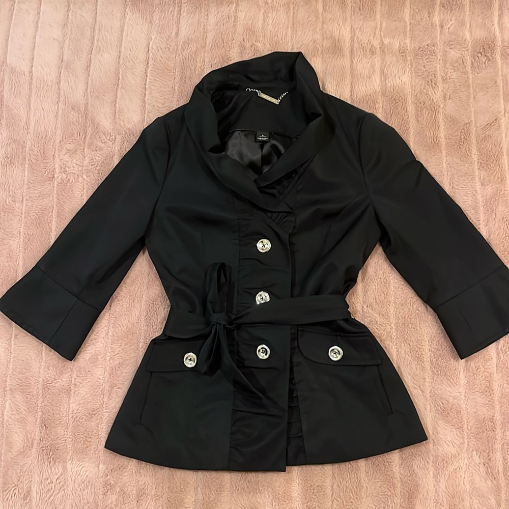 WHBM White House Black Market Short Black Pea Coat, Small